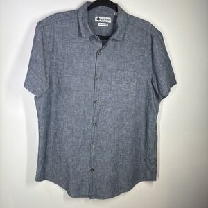 Tallwoods Men Large Washable Linen Cotton Chambray Button-Up Short Sleeve Pocket